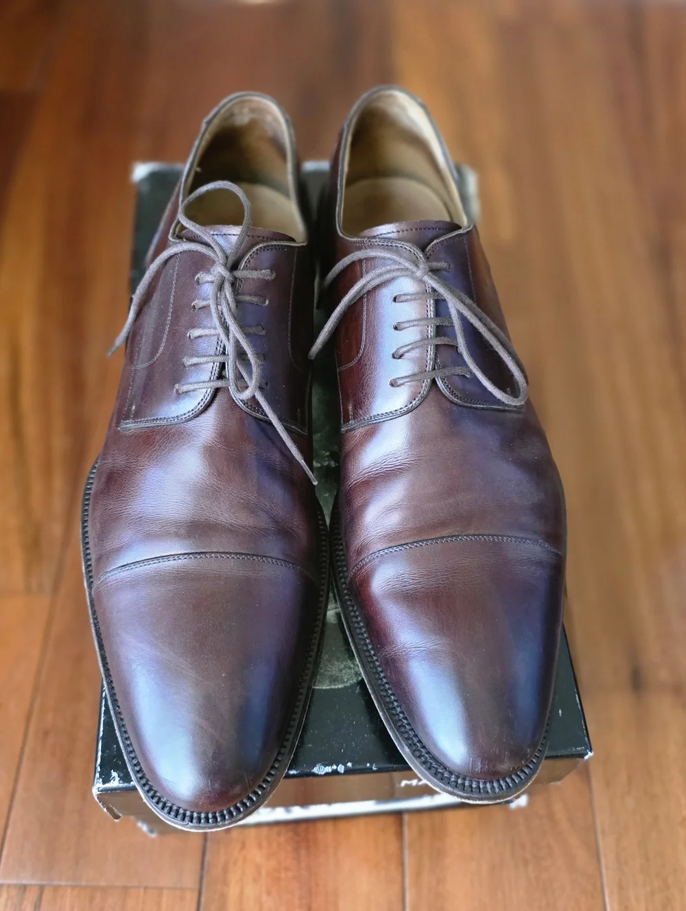 Magnanni Burnished Mahogany Brown Leather Cap Toe Oxford Shoes‎ Mens 11 M